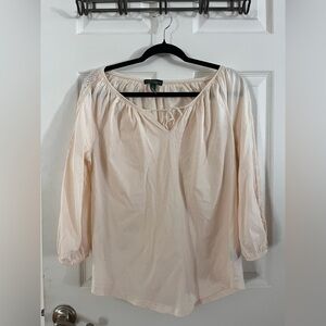 Ralph Lauren Cream Women's Top with Lace Derail on sleeves Medium